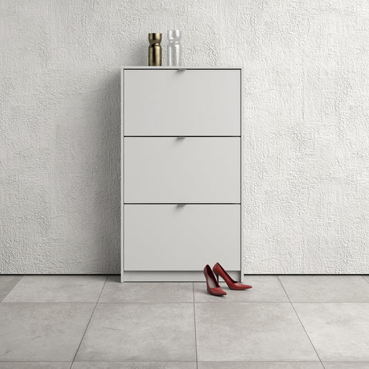 Shoes Cabinet with 3 Flip Down Doors in White