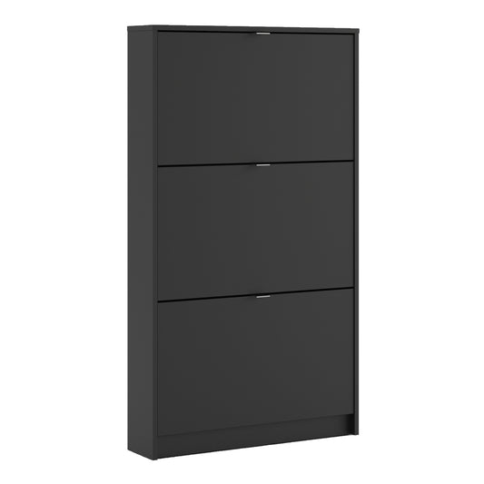 Shoes Cabinet with 3 Flip Down Doors in Matt Black