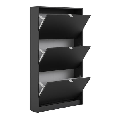 Shoes Cabinet with 3 Flip Down Doors in Matt Black
