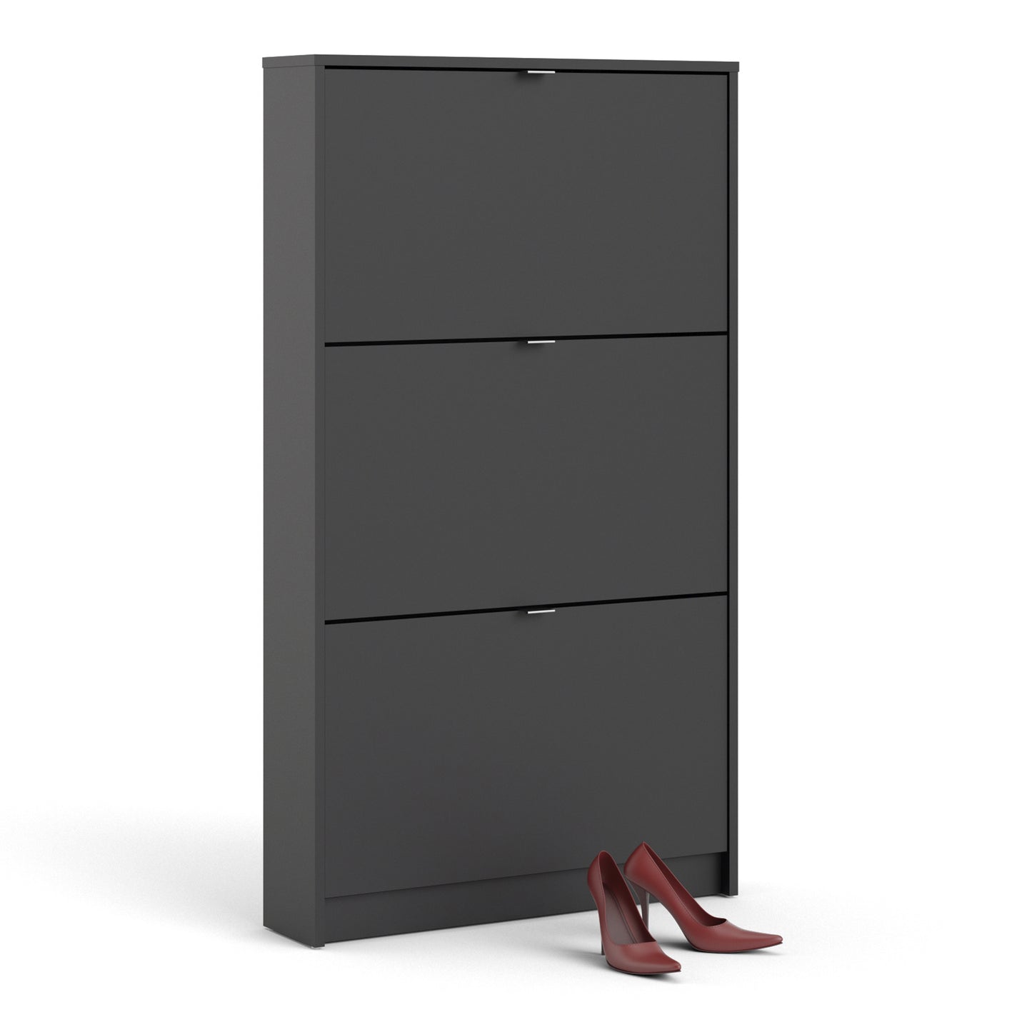 Shoes Cabinet with 3 Flip Down Doors in Matt Black