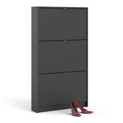 Shoes Cabinet with 3 Flip Down Doors in Matt Black