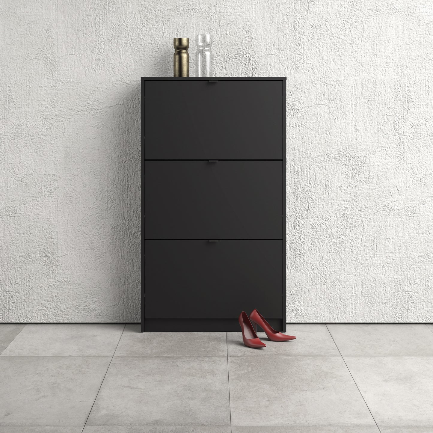 Shoes Cabinet with 3 Flip Down Doors in Matt Black