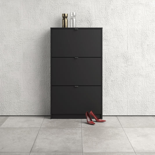 Shoes Cabinet with 3 Flip Down Doors in Matt Black