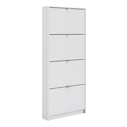 Shoes Cabinet with 4 Flip Down Doors in White