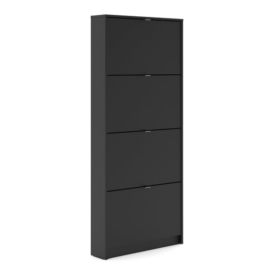 Shoes Cabinet with 4 Flip Down Doors in Matt Black