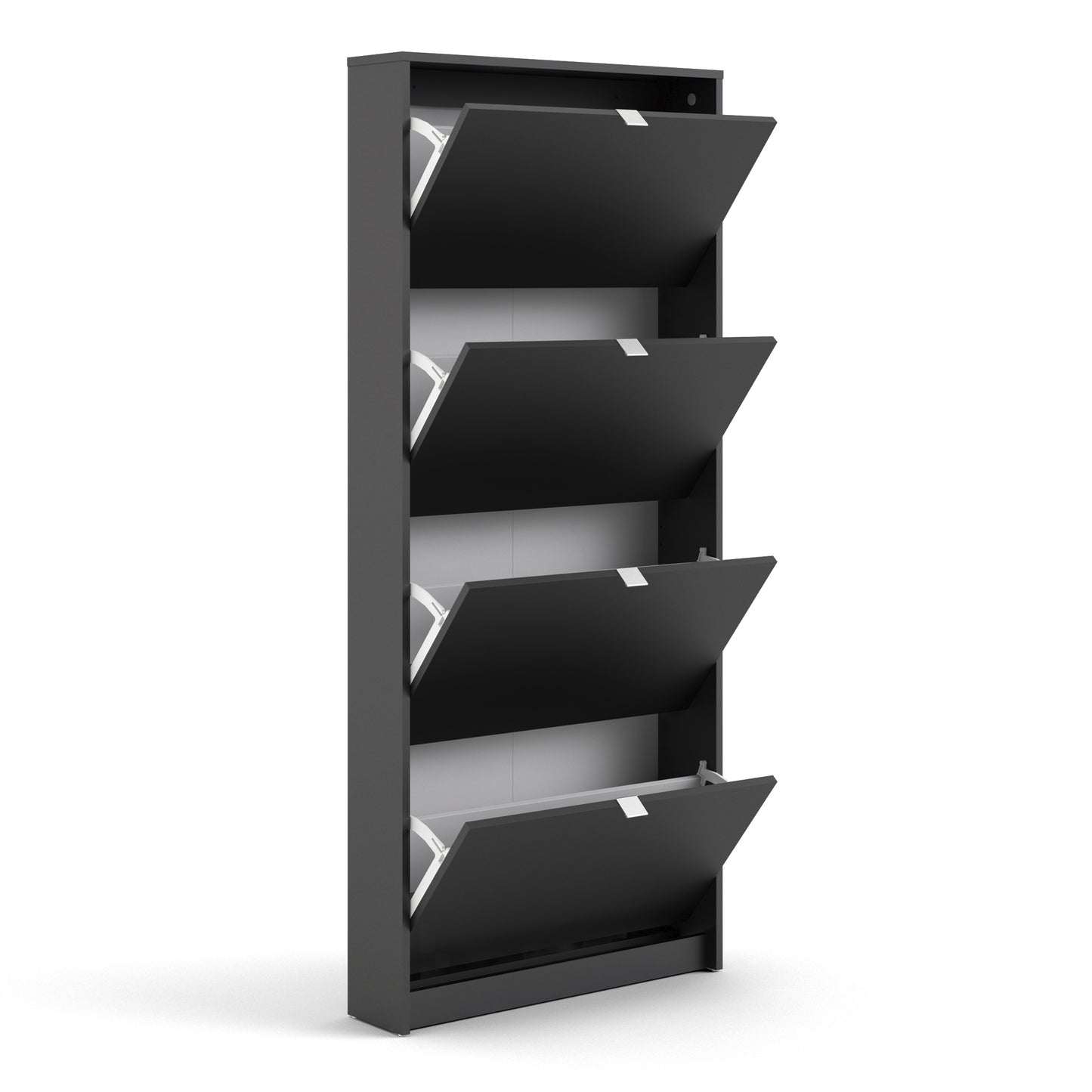 Shoes Cabinet with 4 Flip Down Doors in Matt Black