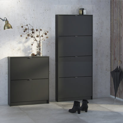 Shoes Cabinet with 4 Flip Down Doors in Matt Black