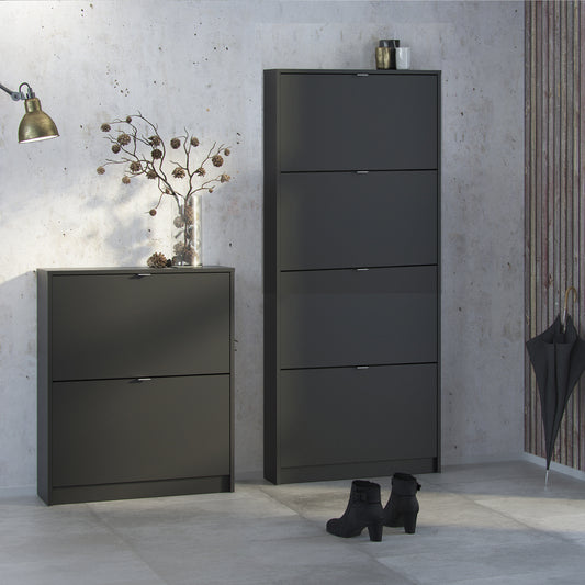 Shoes Cabinet with 4 Flip Down Doors in Matt Black