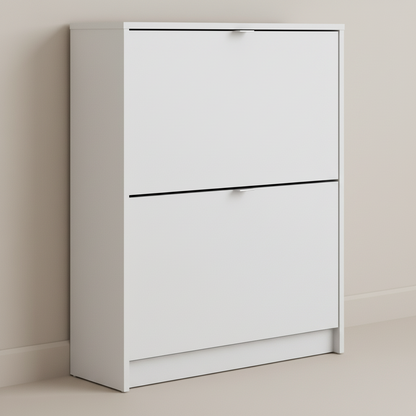 Forma Shoe Cabinet with 2 Flip Down Doors and 2 Layers in White