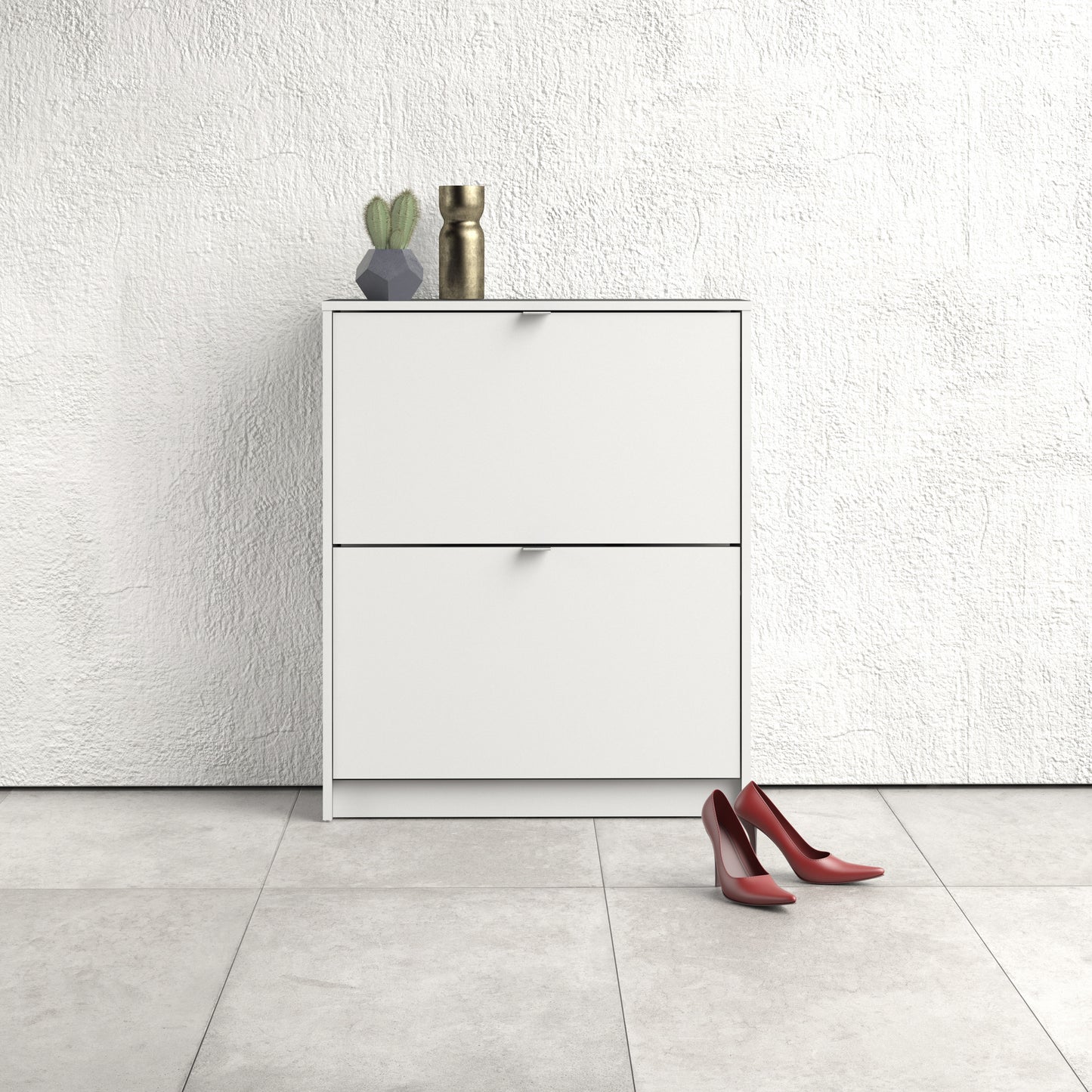 Forma Shoe Cabinet with 2 Flip Down Doors and 2 Layers in White