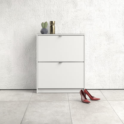 Forma Shoe Cabinet with 2 Flip Down Doors and 2 Layers in White