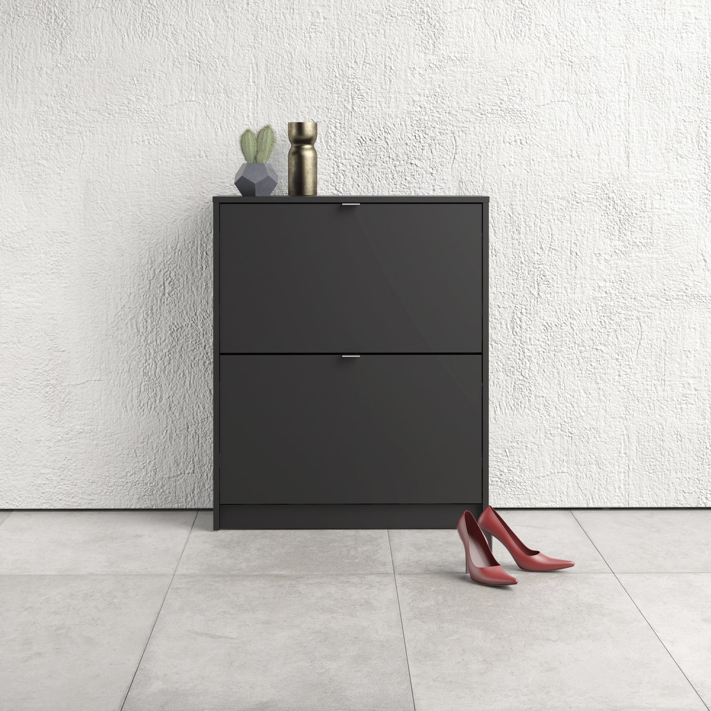 Forma Shoe Cabinet 2 Flip Down Doors in Matt Black 2 Layers