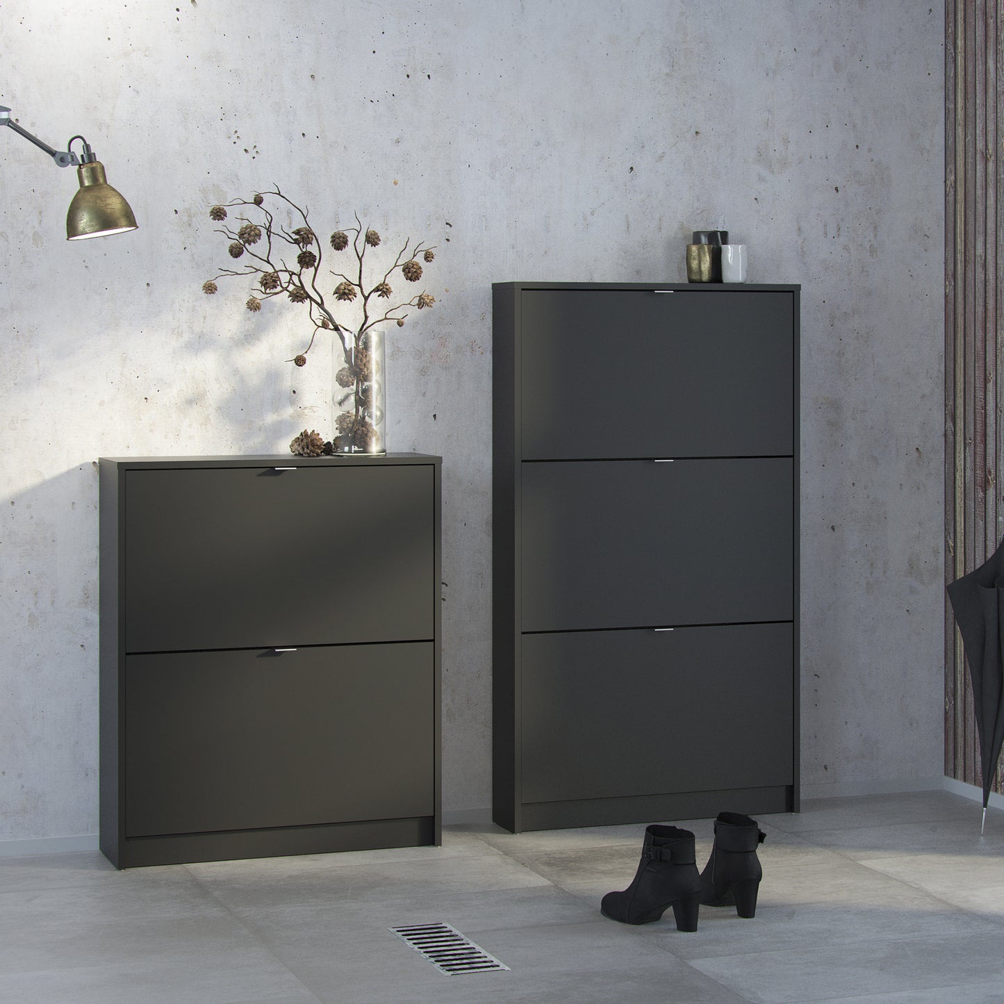 Forma Shoe Cabinet 2 Flip Down Doors in Matt Black 2 Layers