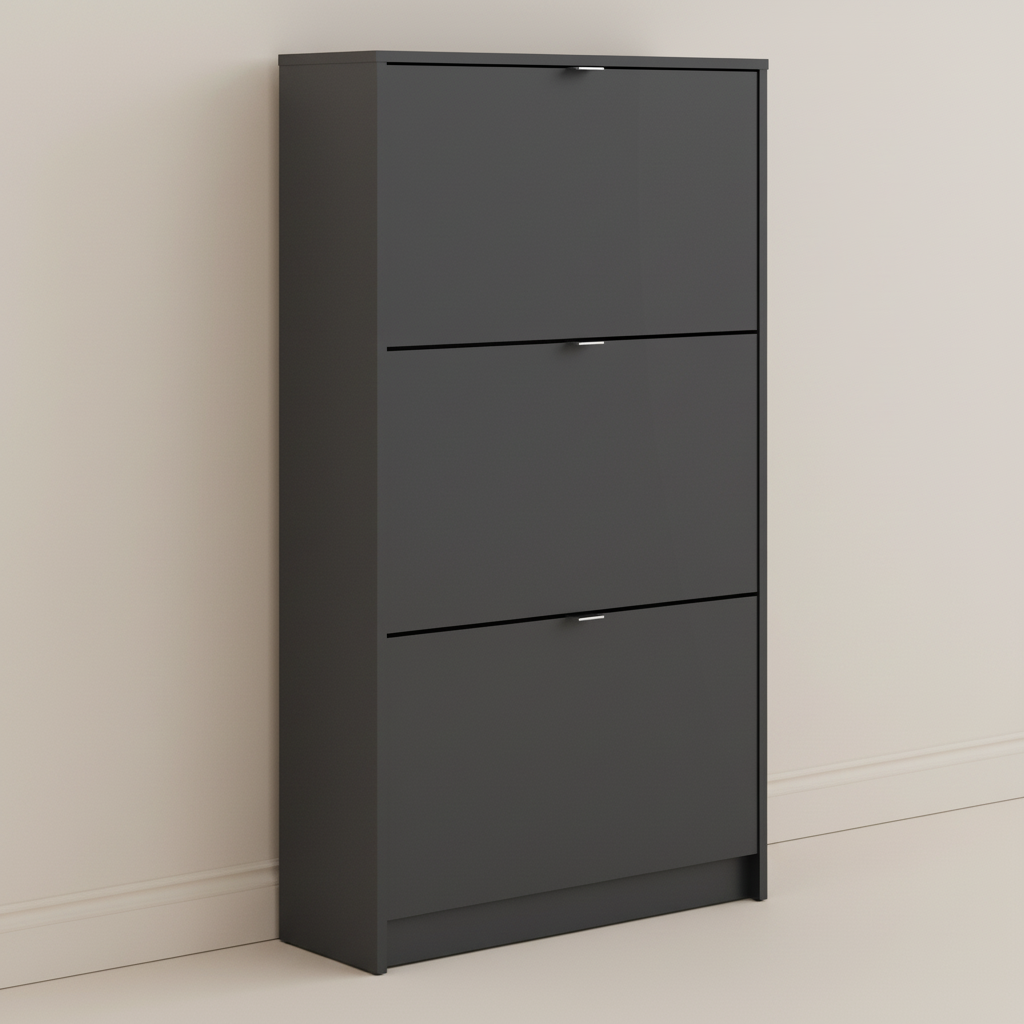 Forma Shoe Cabinet with 3 Flip Down Doors and 2 Layers in Matt Black