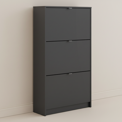 Forma Shoe Cabinet with 3 Flip Down Doors and 2 Layers in Matt Black