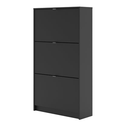 Forma Shoe Cabinet with 3 Flip Down Doors and 2 Layers in Matt Black