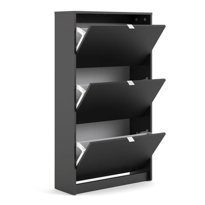 Forma Shoe Cabinet with 3 Flip Down Doors and 2 Layers in Matt Black