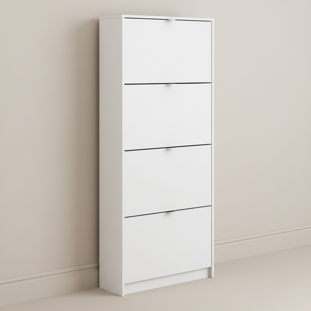 Forma Shoe Cabinet with 4 Flip Doors with 2 Layers in White