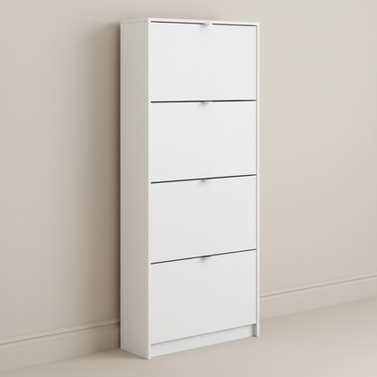 Forma Shoe Cabinet with 4 Flip Doors with 2 Layers in White