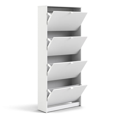 Forma Shoe Cabinet with 4 Flip Doors with 2 Layers in White