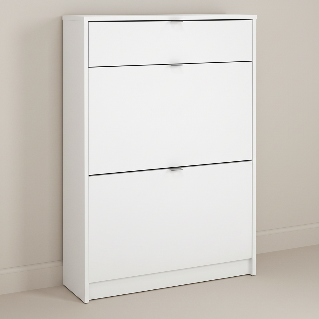 Forma Shoe Cabinet 2 Flip Down Doors + 1 Drawer in White