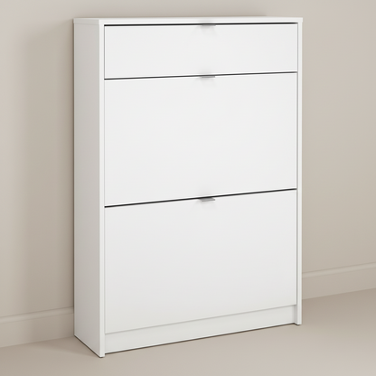 Forma Shoe Cabinet 2 Flip Down Doors + 1 Drawer in White