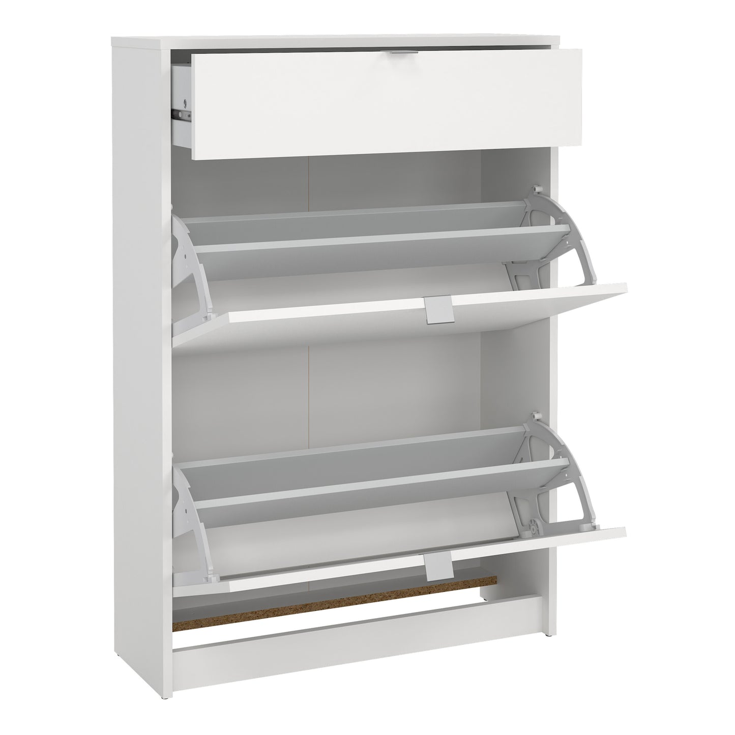 Forma Shoe Cabinet 2 Flip Down Doors + 1 Drawer in White