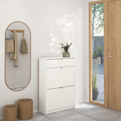 Forma Shoe Cabinet 2 Flip Down Doors + 1 Drawer in White