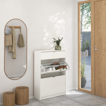 Forma Shoe Cabinet 2 Flip Down Doors + 1 Drawer in White