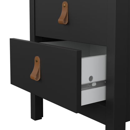 Harrow Bedside Table in Matt Black & Leather Tab Handles