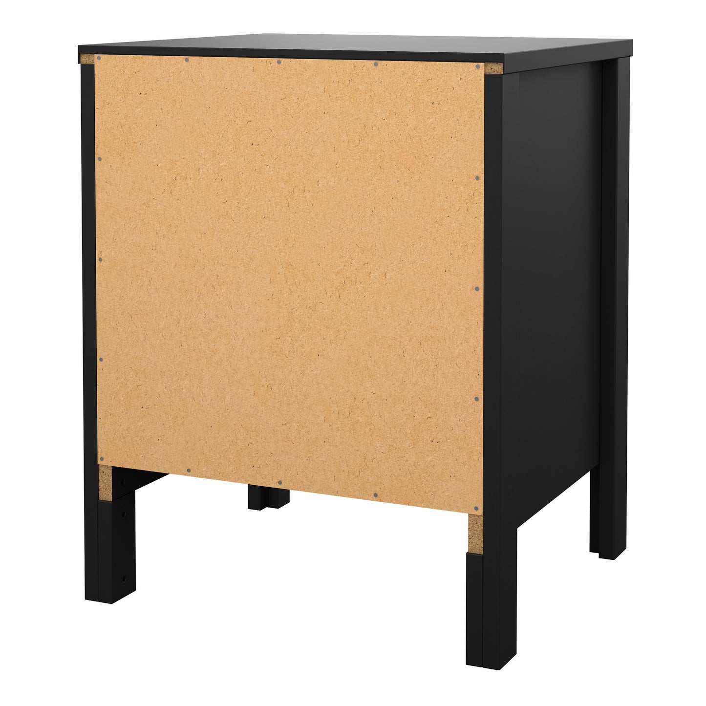 Harrow Bedside Table in Matt Black & Leather Tab Handles