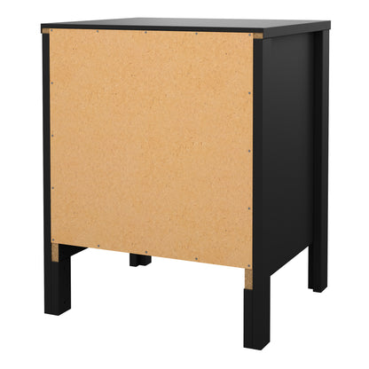 Harrow Bedside Table in Matt Black & Leather Tab Handles