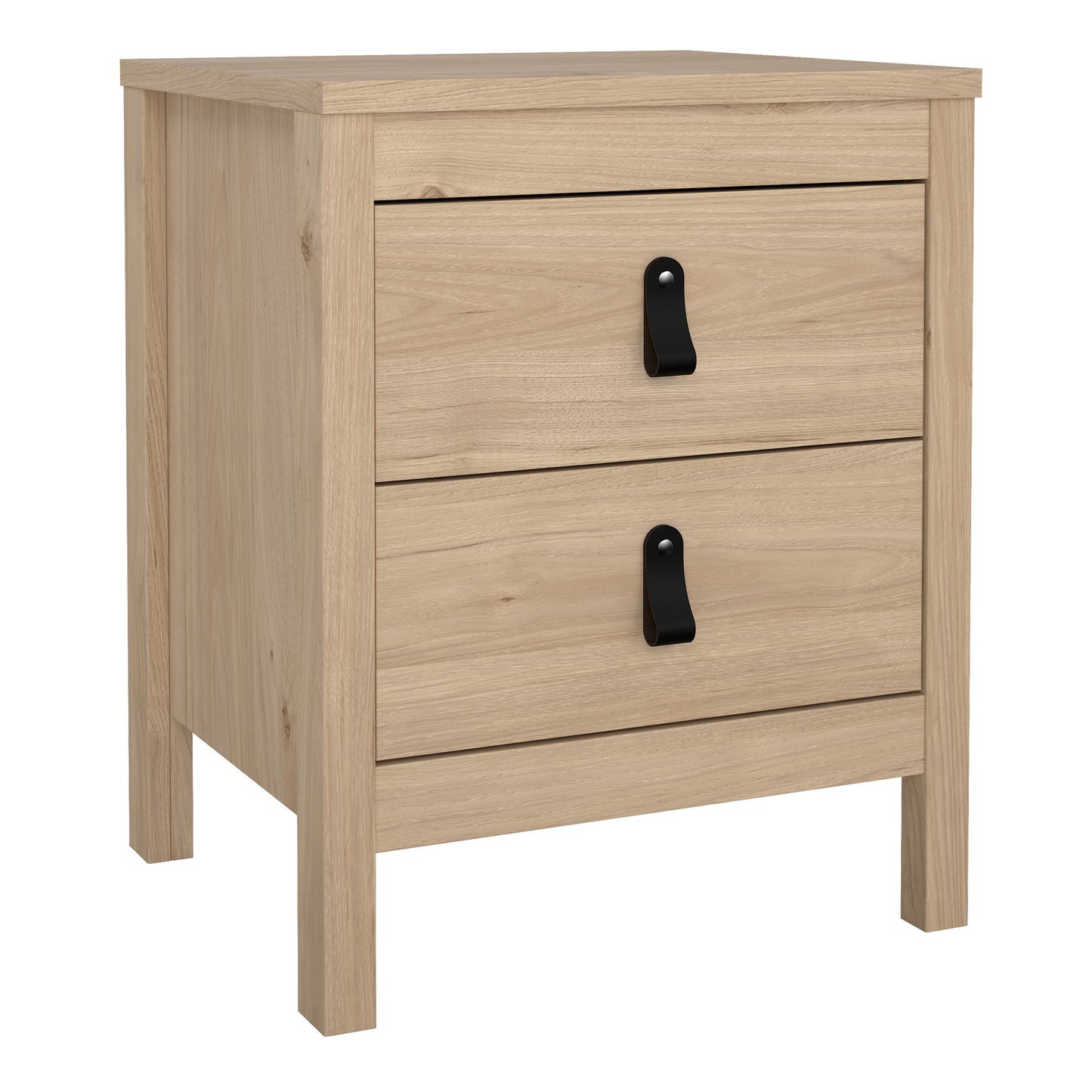 Harrow Bedside Table in Oak & Leather Tab Handles