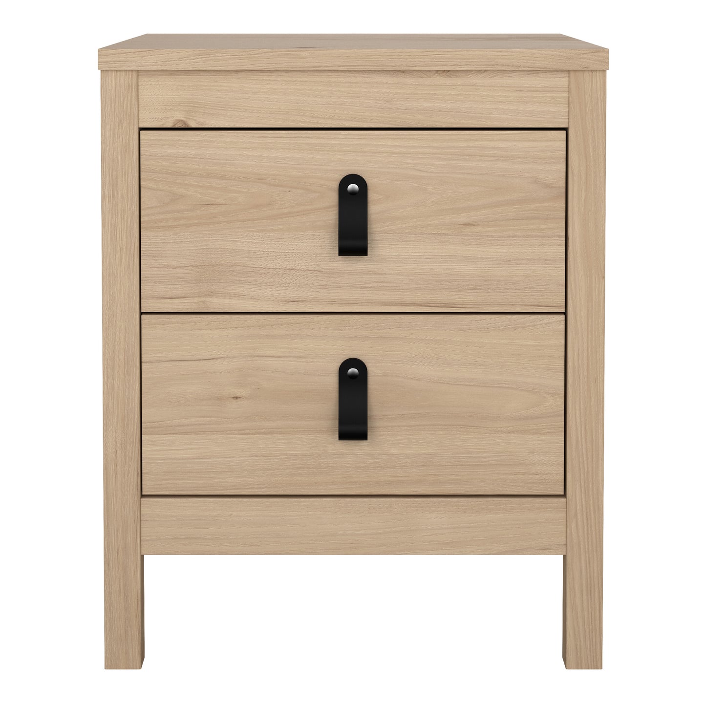 Harrow Bedside Table in Oak & Leather Tab Handles