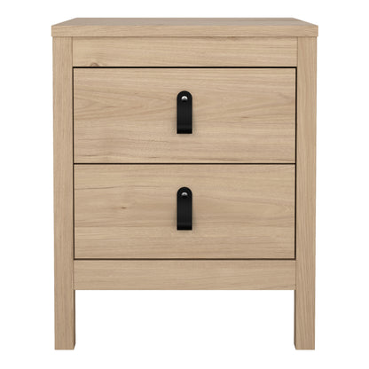 Harrow Bedside Table in Oak & Leather Tab Handles