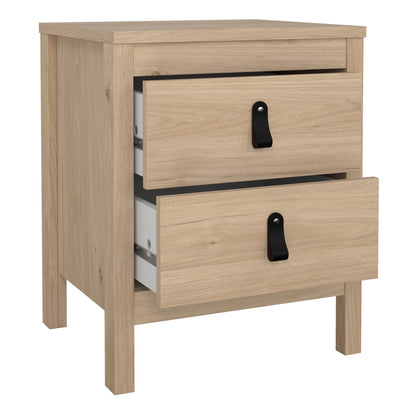 Harrow Bedside Table in Oak & Leather Tab Handles