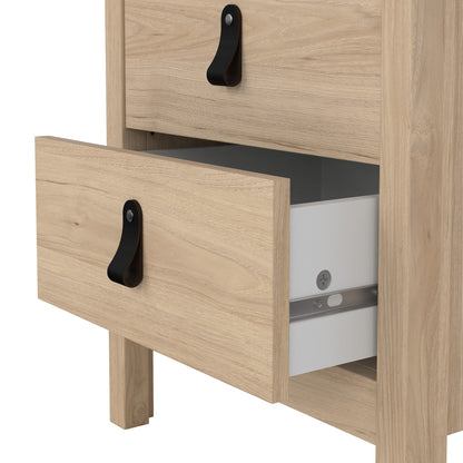 Harrow Bedside Table in Oak & Leather Tab Handles