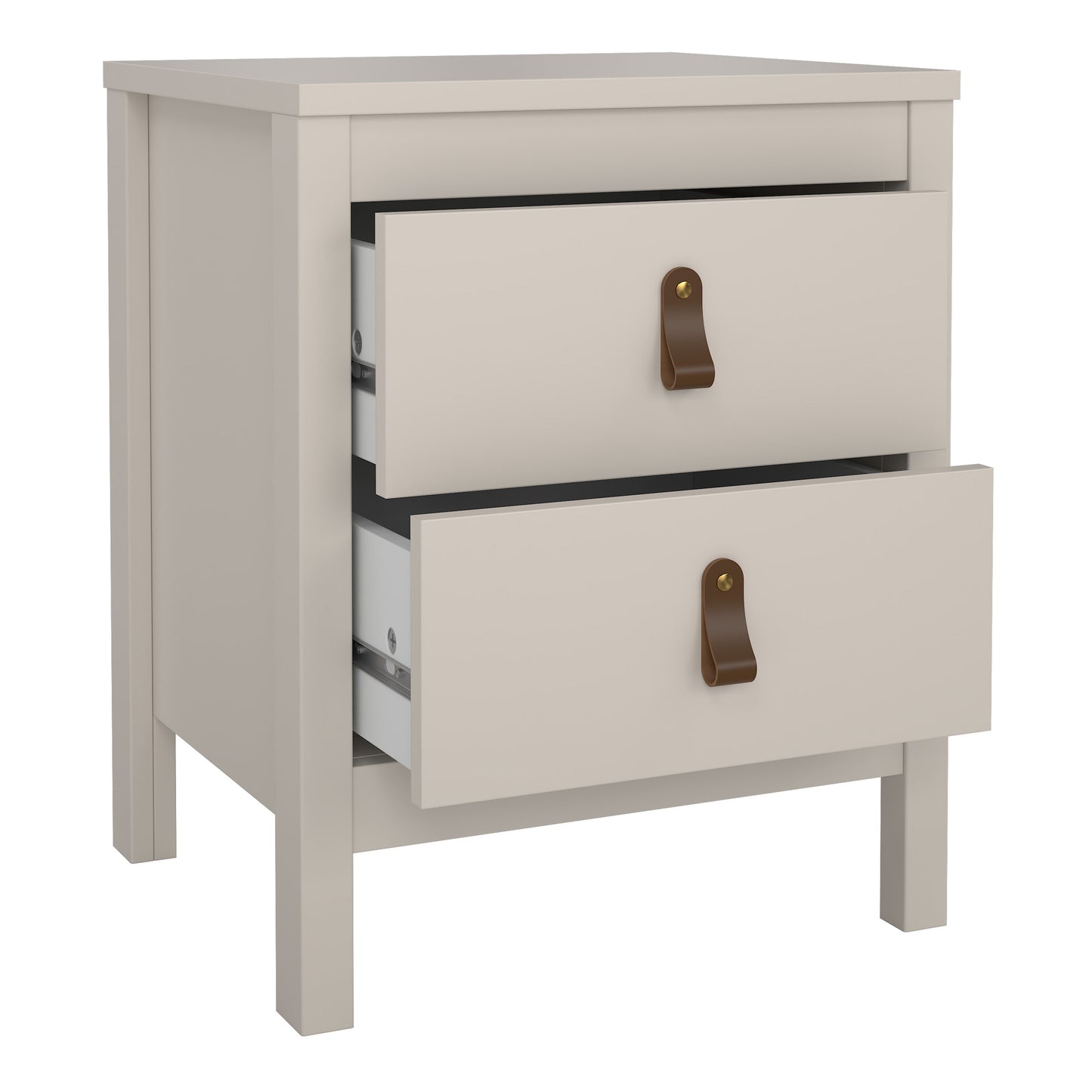 Harrow Bedside Table in Cashmere & Leather Tab Handles