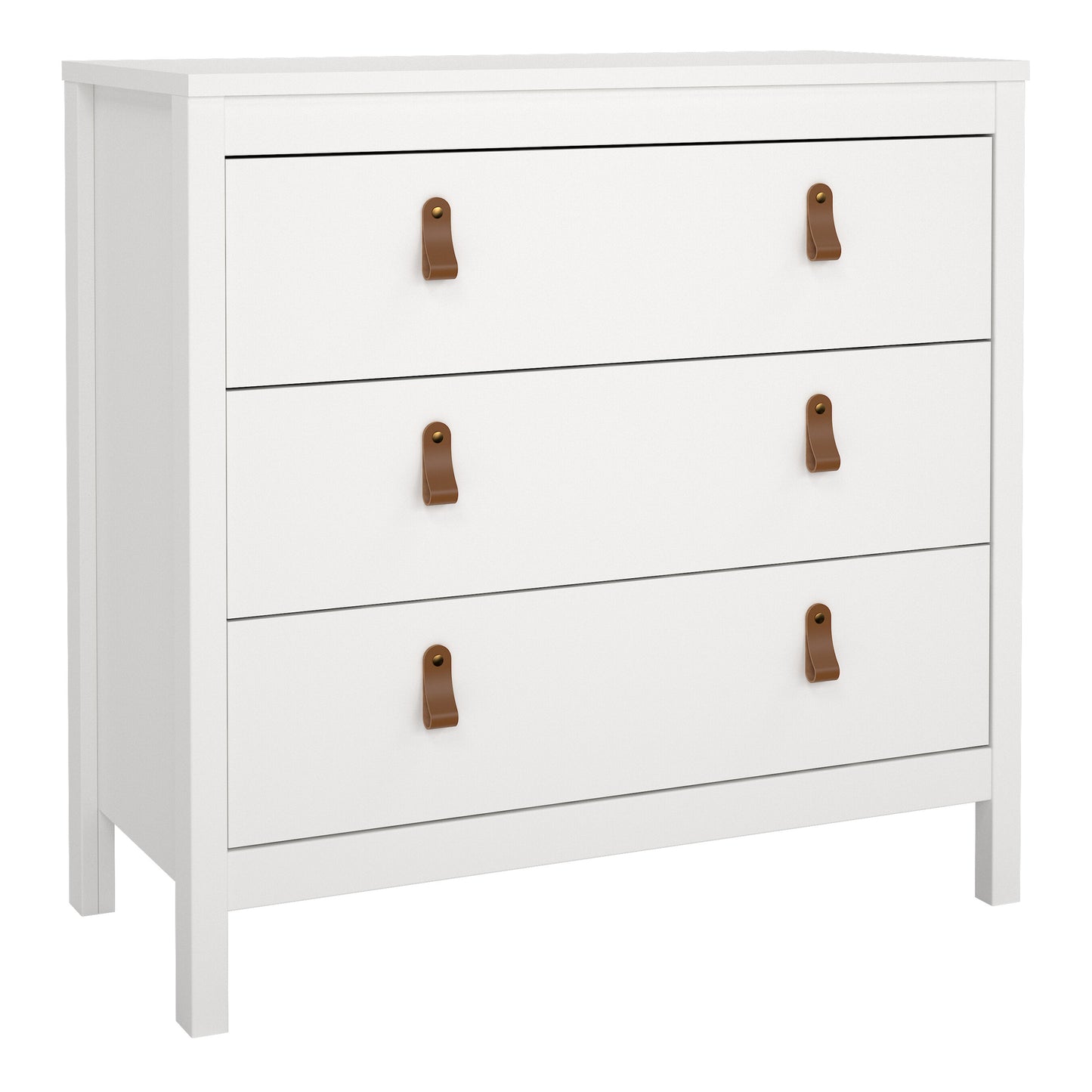 Harrow 3 Drawers Chest in White with Leather Tab Handles
