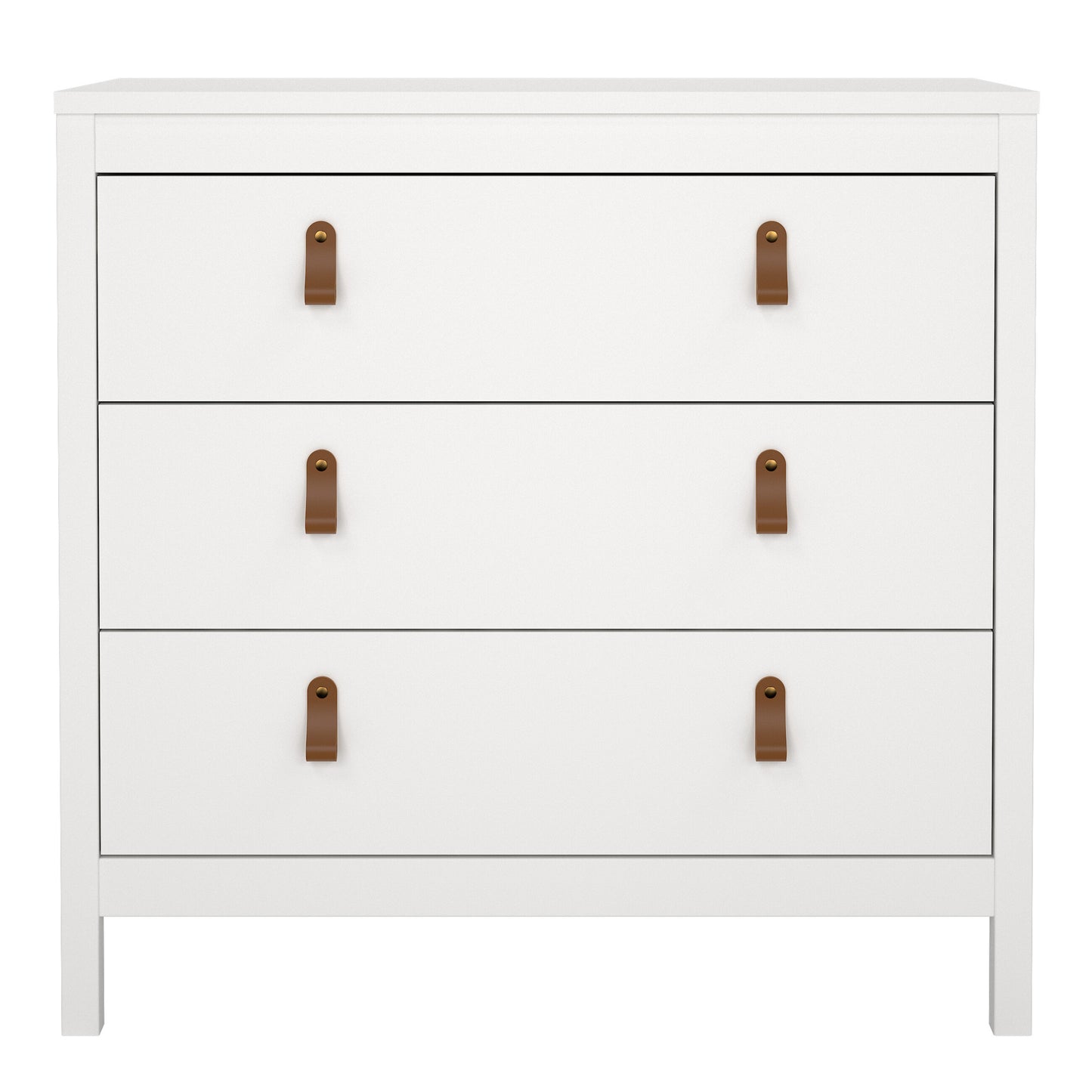 Harrow 3 Drawers Chest in White with Leather Tab Handles