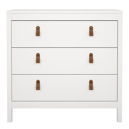 Harrow 3 Drawers Chest in White with Leather Tab Handles