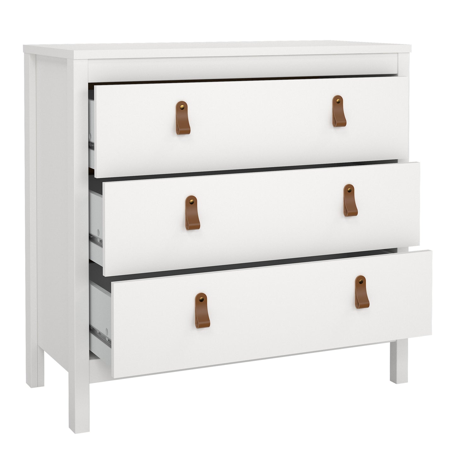 Harrow 3 Drawers Chest in White with Leather Tab Handles