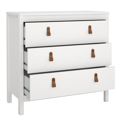 Harrow 3 Drawers Chest in White with Leather Tab Handles