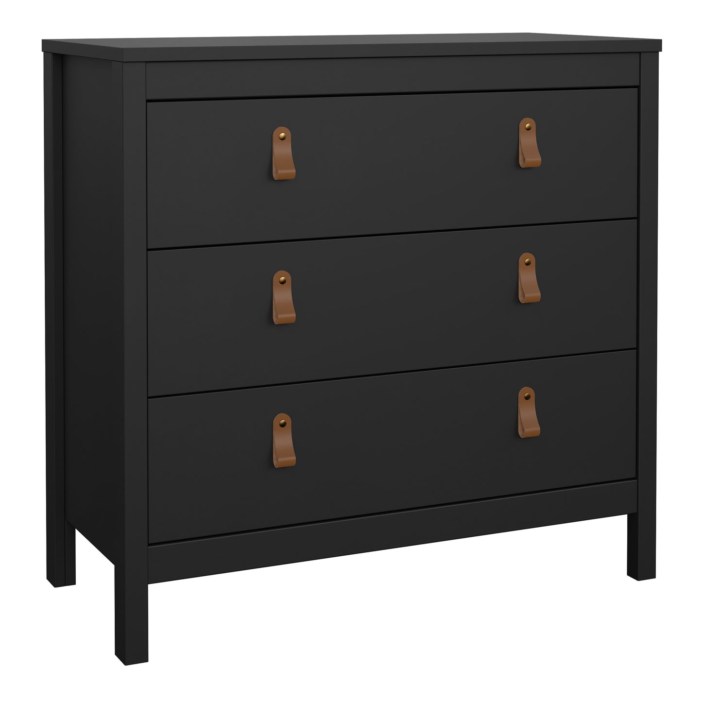Harrow 3 Drawers Chest in Matt Black with Leather Tab Handles