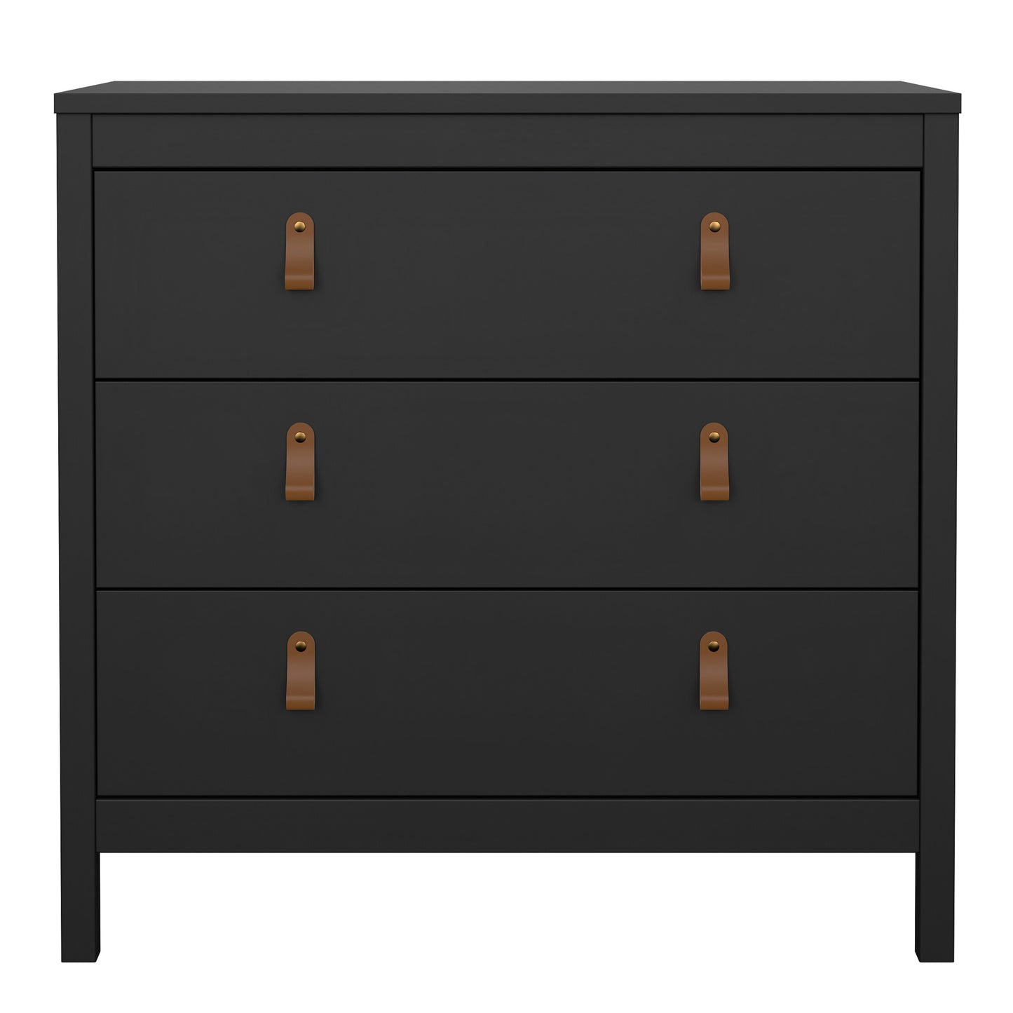 Harrow 3 Drawers Chest in Matt Black with Leather Tab Handles