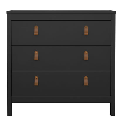 Harrow 3 Drawers Chest in Matt Black with Leather Tab Handles