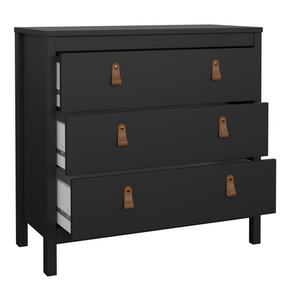 Harrow 3 Drawers Chest in Matt Black with Leather Tab Handles