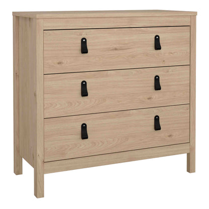 Harrow 3 Drawers Chest in Oak with Leather Tab Handles