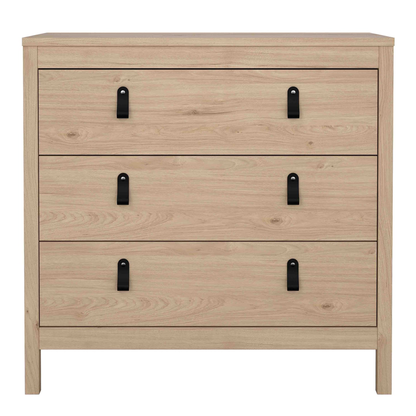 Harrow 3 Drawers Chest in Oak with Leather Tab Handles