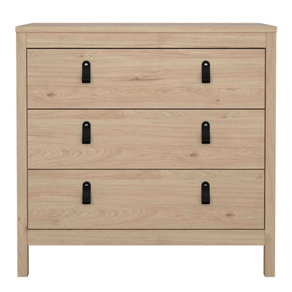Harrow 3 Drawers Chest in Oak with Leather Tab Handles